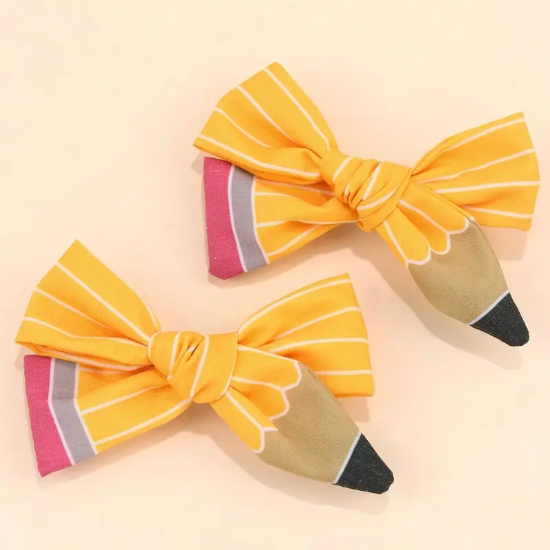 2pcs Back To School Season Pencil Hair Bow Clips,White Line Ponytail Holder Ribbon Grosgrain Bow Alligator Hair Clips,Women Fashion Hair Accessory Hair Clips Cute Decorative Hair Clips Hair Barrettes For First Day Of School Girl Student Cheerleader
