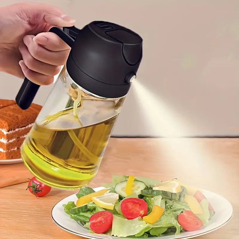 470ml leak-proof double-ended oil dispenser, Olive oil dispenser, Cooking oil container, made with durable plastic and featuring a dual-squeeze spout design, perfect for cooking, salad dressings, sauces, barbecues, easy to clean and built to last