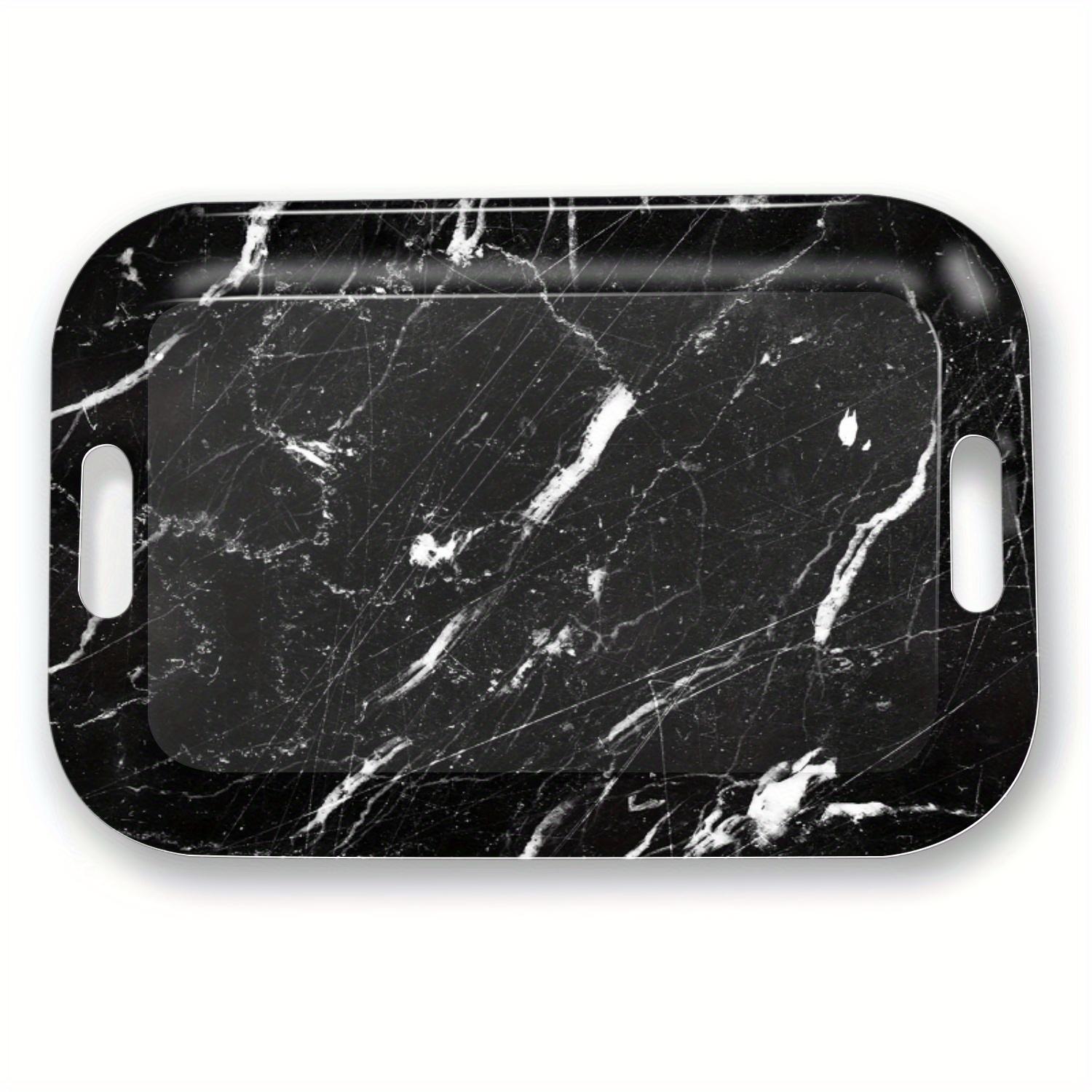 Modern Rectangular Serving Tray - Elegant Black Marble-like pattern, Lightweight & Easy-Clean Surface, Sturdy Melamine Construction for Kitchen, Dining, Office, Party - Decorative Table Tray with Grip, Home Entertaining, Contemporary Design, Highquality