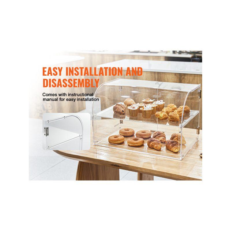 VEVOR Pastry Display Case, 2-Tier Commercial Countertop Bakery Display Case, Acrylic Display Box with Rear Door Access Removable Shelves, Keep Fresh for Donut Bagels Cake Cookie, 22x14x14