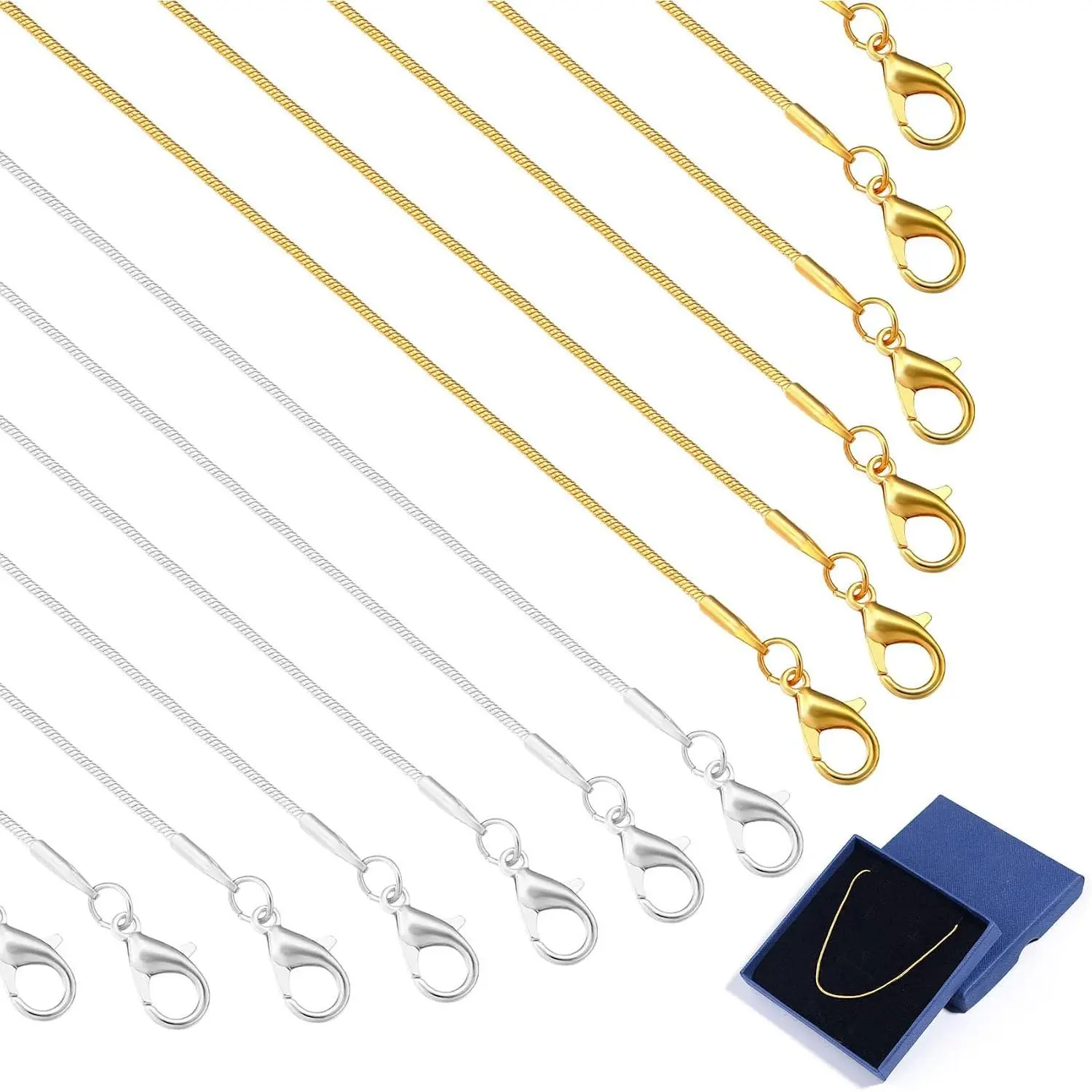 24 Pack Necklace Chains Bulk, and  Snake Necklace Chains for  Making 16 Inches
