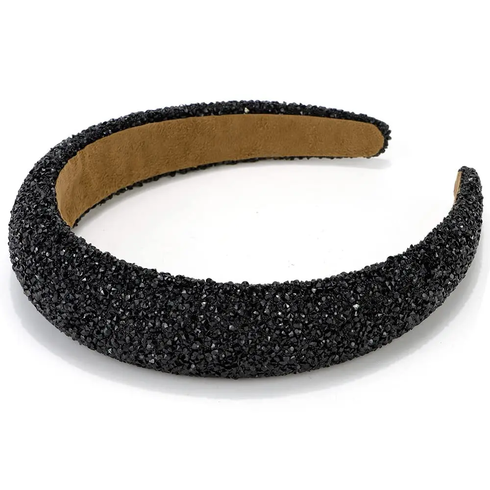 Women's Black Rhinestone-Padded Sequin Jeweled Bling Headbands - Glamorous Hair Accessories for Female Daily Wear, Sequin Diamond Glitter, Women's Hair