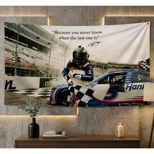 18" Decorative Lightweight Wall Hanging Tapestry, NA-Inspired Checkered Flag Print, Smooth Race Fan Home Decor with "Because You Never Know When The Last One Is" Design