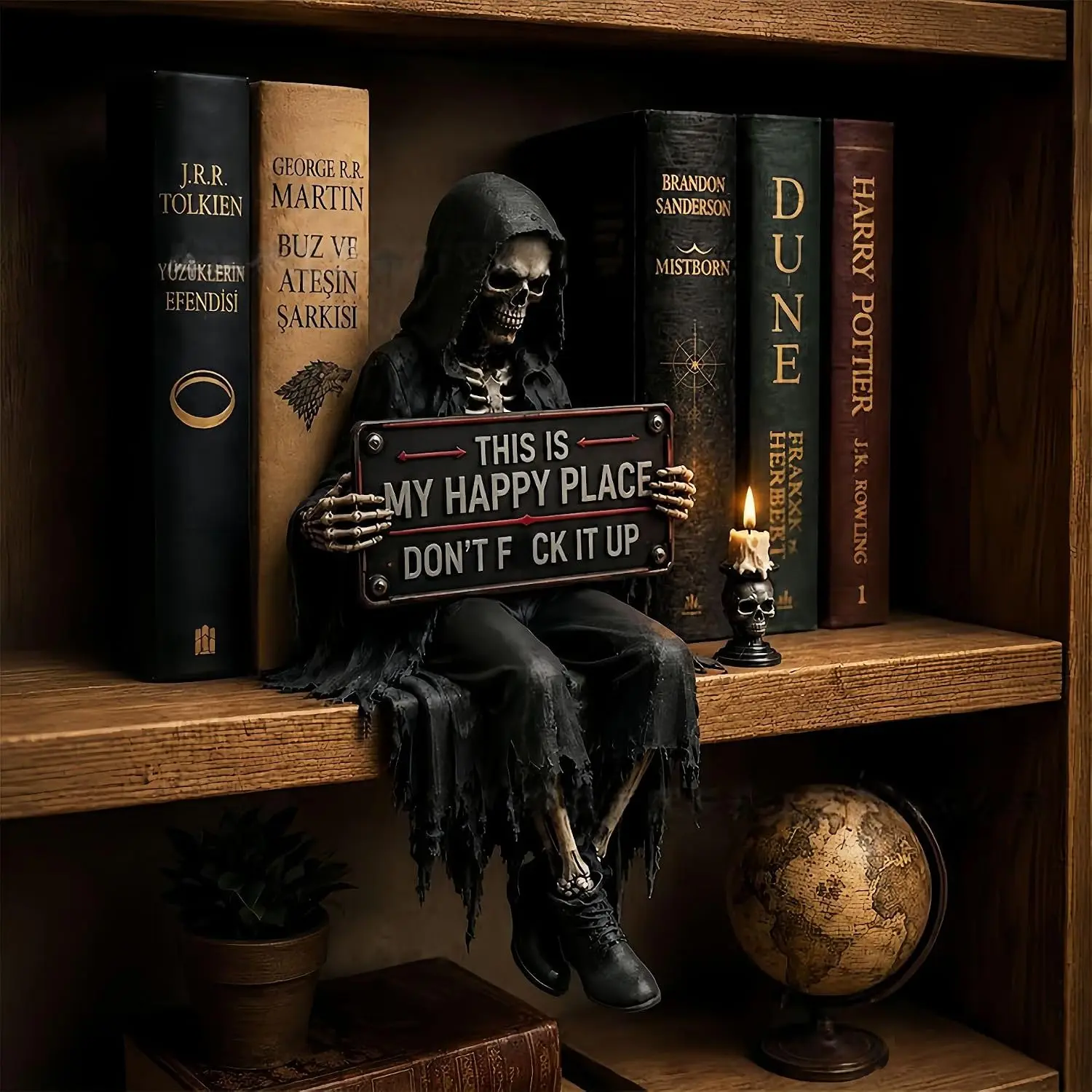 2026 Bookshelf Decor, Gothic Shelf Decor for Bookcase, Spooky Home Decor Accent for Shelves, Small Decorative Figurine for Desk, Coffee Table & Mantel, for Book Lovers