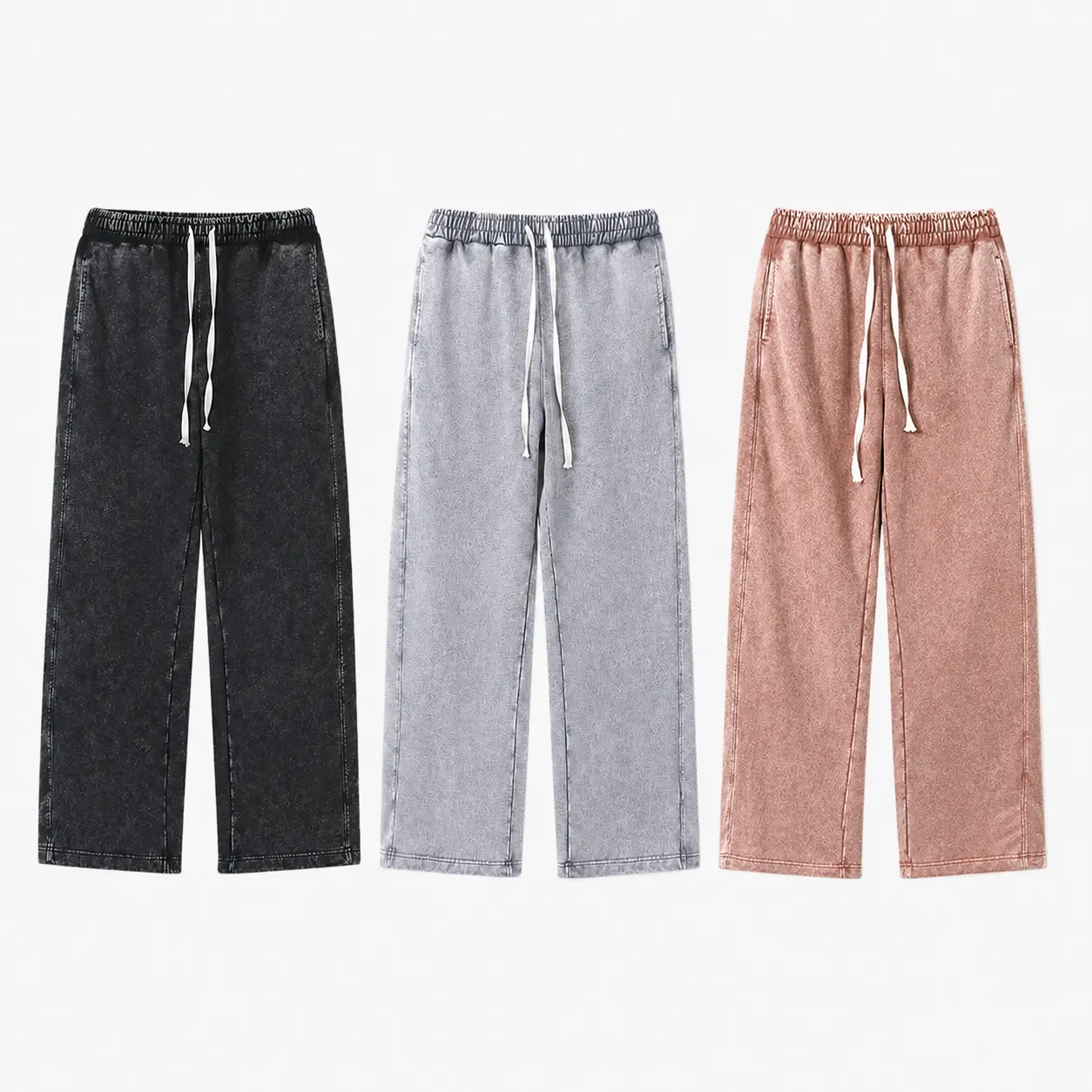 3 PACK Men’s All-Season Acid Wash Sweatpants, Vintage Washed Cotton Wide Leg Lounge Pants with Adjustable Drawstring Waist and Side Pockets
