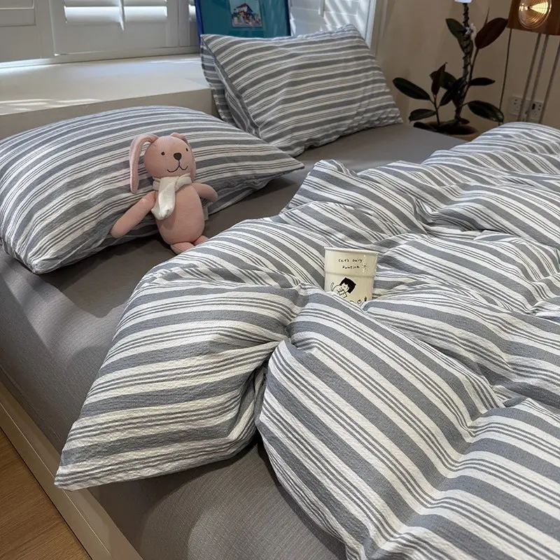 3Pcs Vertical Stripes Cozy Bedding Set, Soft Breathable Premium Fabric, 1 Duvet Cover + 2 Pillowcases Without Filler, Single Double Queen Size, All Season Machine Washable, Comfy Bed Sets