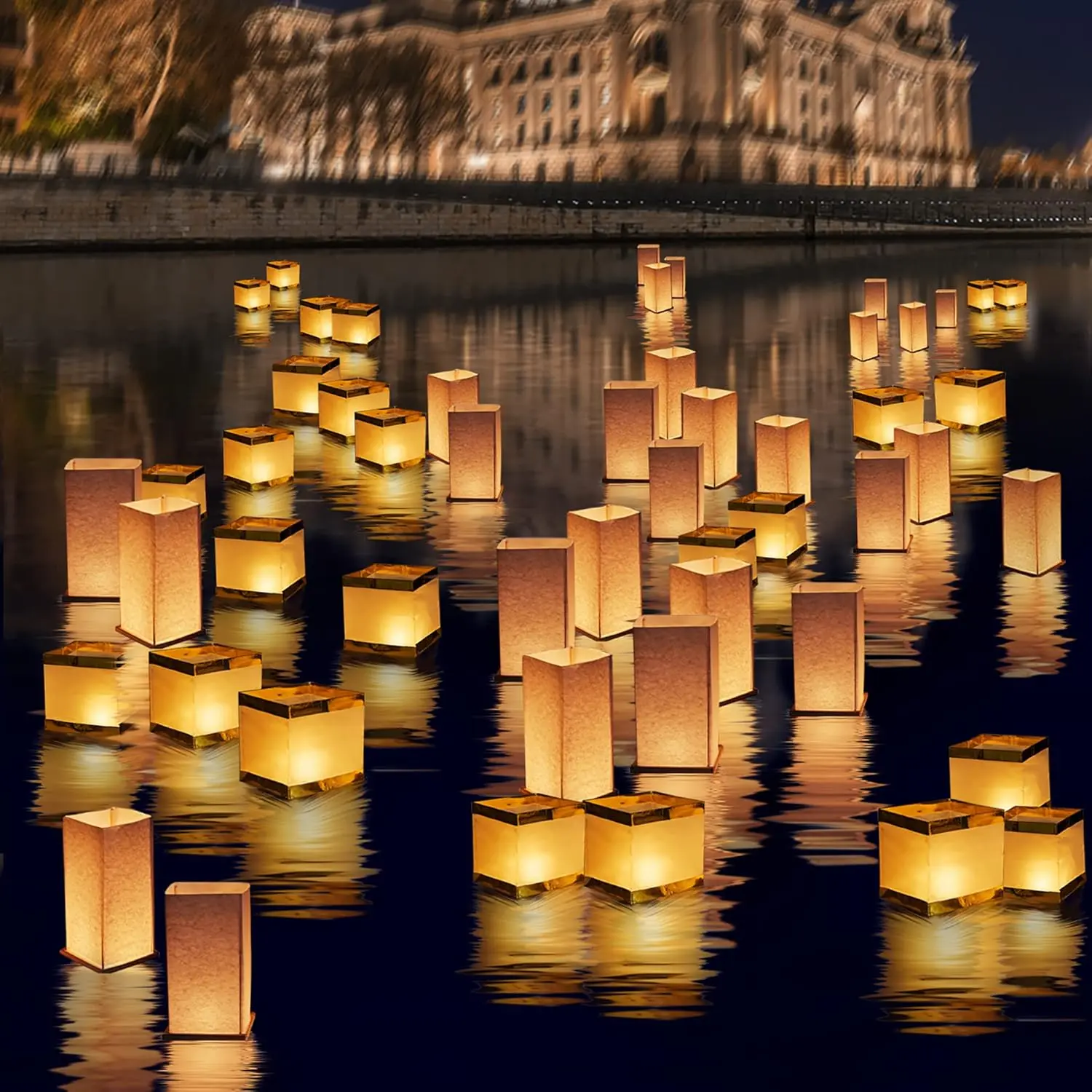Square Rectangle Floating Candles Lantern Sets, Waterproof Outdoor Floating Lanterns for Pool River Memorials Wedding Bar and Parties (6Pack)