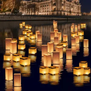Square Rectangle Floating Candles Lantern Sets, Waterproof Outdoor Floating Lanterns for Pool River Memorials Wedding Bar and Parties (6Pack)