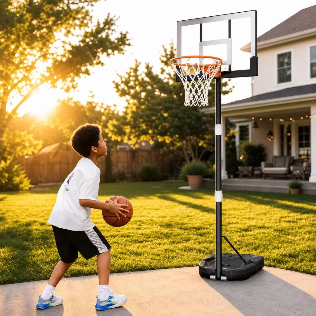 44" Portable Basketball Goal for Outdoor Backyard - Height Adjustable 4.4 to 10 Feet Basketball Court Equipment with Shatterproof Backboard & Fillable Base