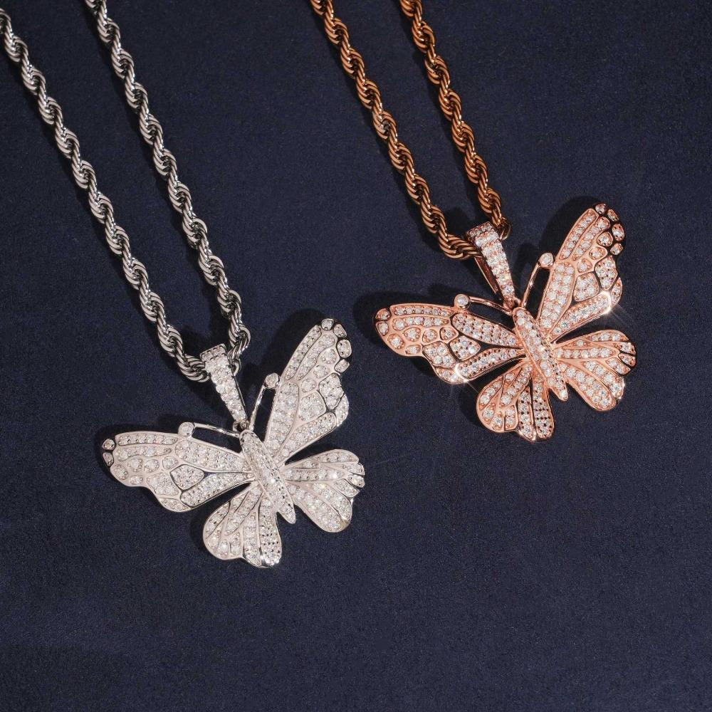 [ICE HUE]18K Gold Vacuum Plated S925 with 5A+ Sri Lanka Moissanite Butterfly Pendant With Free Copper Necklace - Unisex Minimalist Luxury Jewelry Daily Wear Gift Idea
