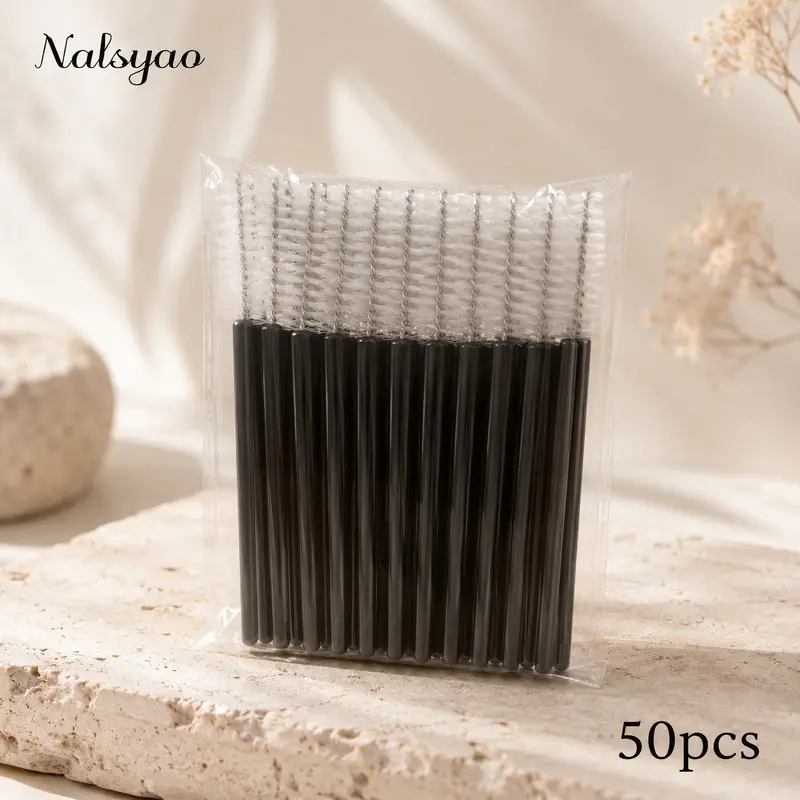 50-Pack Disposable Mascara Wands, Universal for eyelash extension, mascara application, and grooming. Easily separate and comb lashes, hygienic and convenient. Commonly used by makeup artists and lash technicians, ideal for both professional and home use.