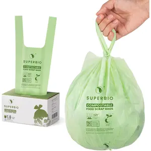 1.6 Gallon Handle Tie Compostable Food Scrap Bags For Counter Top Compost Bin, Small Compost Bags, 50 Count, 6 Liter, BPI & OK compost INDUSTRIAL Certified