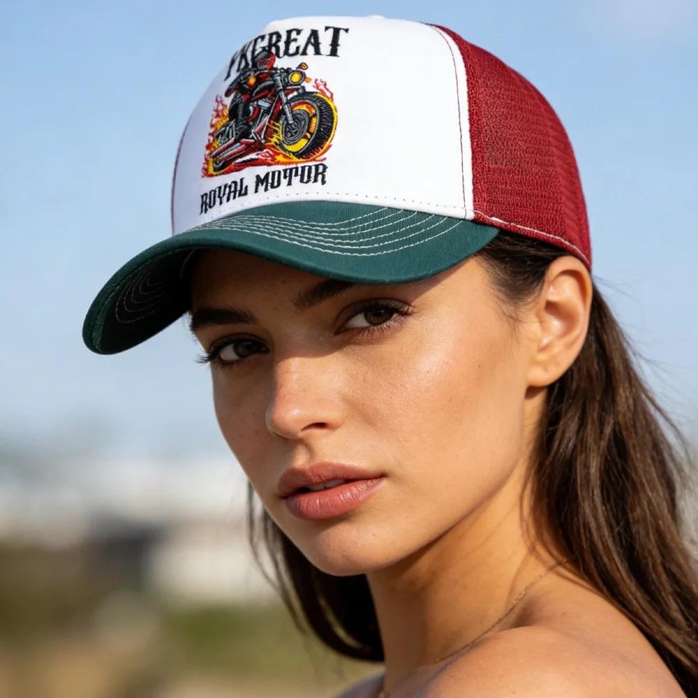 Hot Sale Motorcycle Embroidered Trucker Hat Flame Biker Patch Baseball Cap For Man Woman Breathable Streetwear Summer Mesh Caps