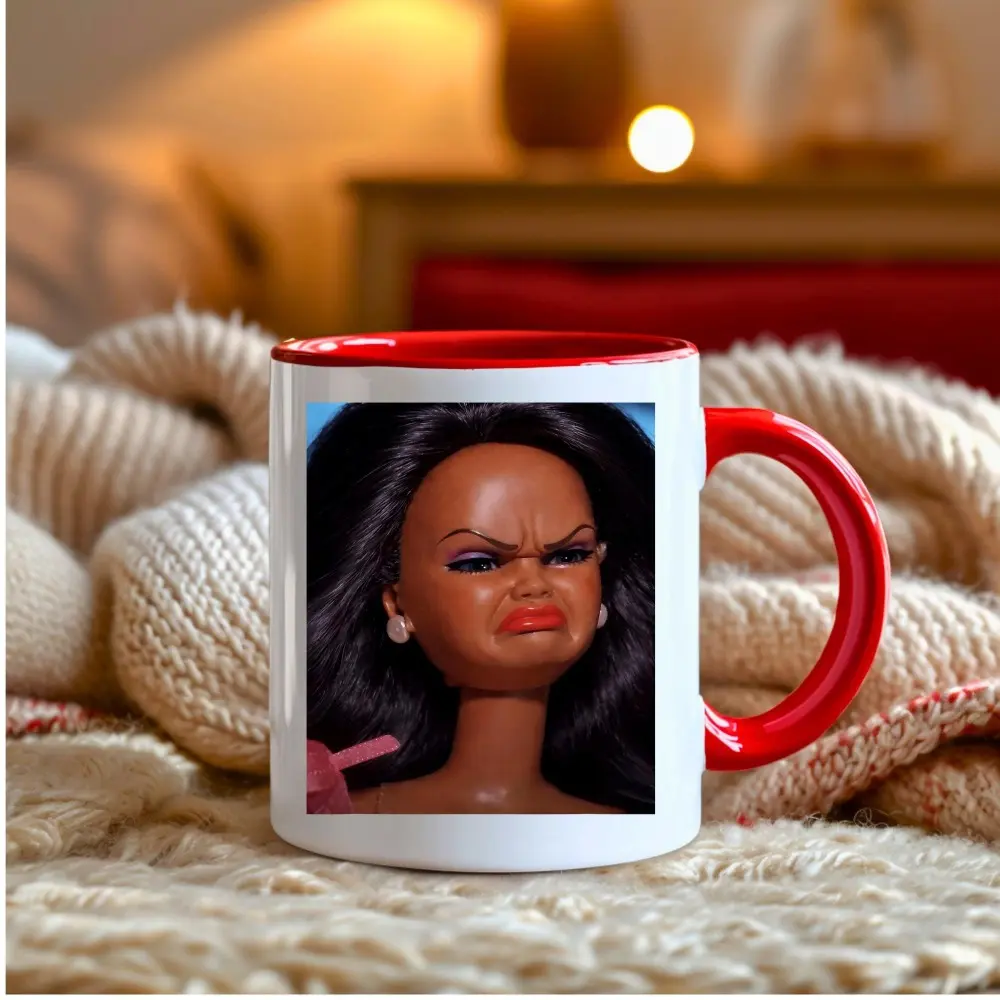 11oz Angry Doll Face Mug, “Out of Control Doll” Meme Mug, Satirical Coffee Mug, Humor Featuring a Disgusted and Frustrated Doll, Relatable Humor Mug