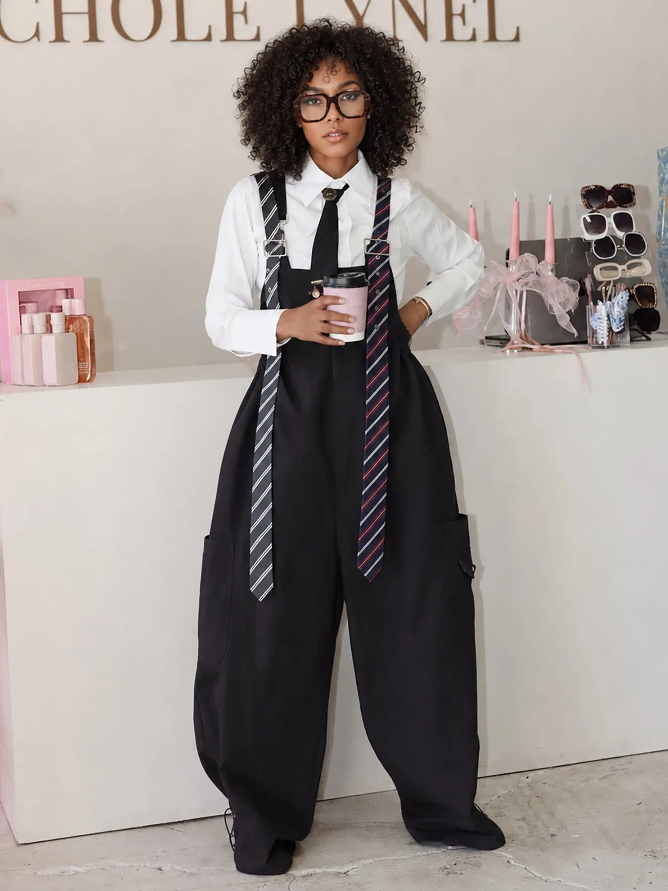 Women's Baggy Wide Leg Overalls, Loose Fit Bib Jumpsuit with Cargo Pockets, Casual Streetwear