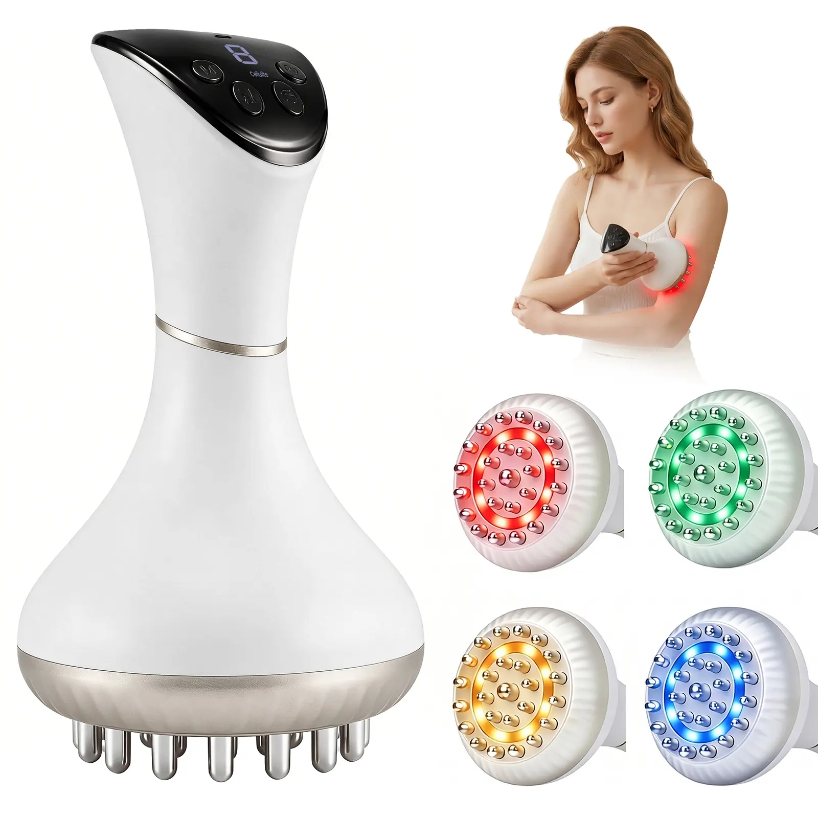 Advanced 4-in-1 Body Firming & LED Glow Massager – Heated Vibration Skin Smoothing Tool for Daily Self-Care – Portable Full-Body Massager
