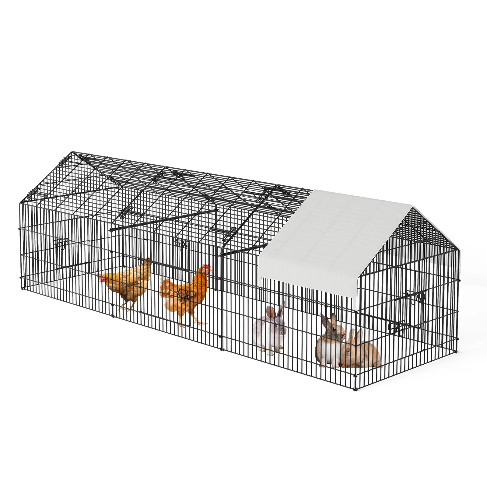 Walk-In Metal Chicken Coop with Waterproof Cover, Portable Outdoor Poultry Pen, Black