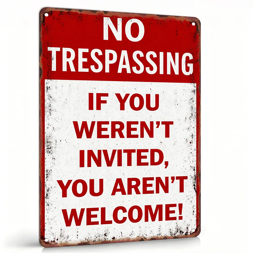8x12 Vertical Aluminum No Trespassing Sign - Vintage Red White Rustic Wall Decor, Funny Private Property Waterproof Plaque for Yd Gate, Farmhouse Home Warning Gift (Indoor Outdoor Use), Antique, Lightweight, Decoration, Collectibles, Waterproof Coating, O