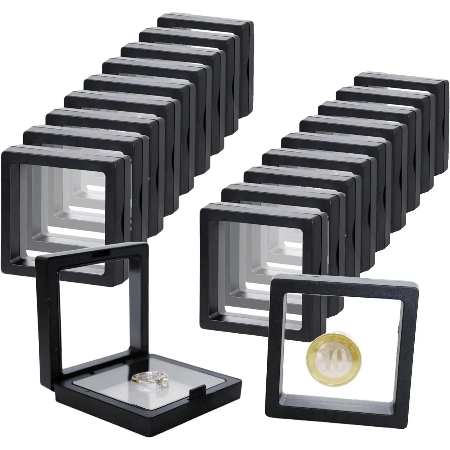 20 count Floating Frame Display Case——  Floating Display Case 2.76 Inches Black is  for Preserving and Displaying , , Badges, Specimens and Various Collectible
