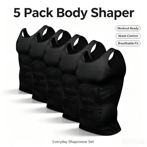 Men's 5-Pack Tummy Control Compression Tank Top, Male Wear Body Shaping Undershirt, Festive Holiday Gift for Him
