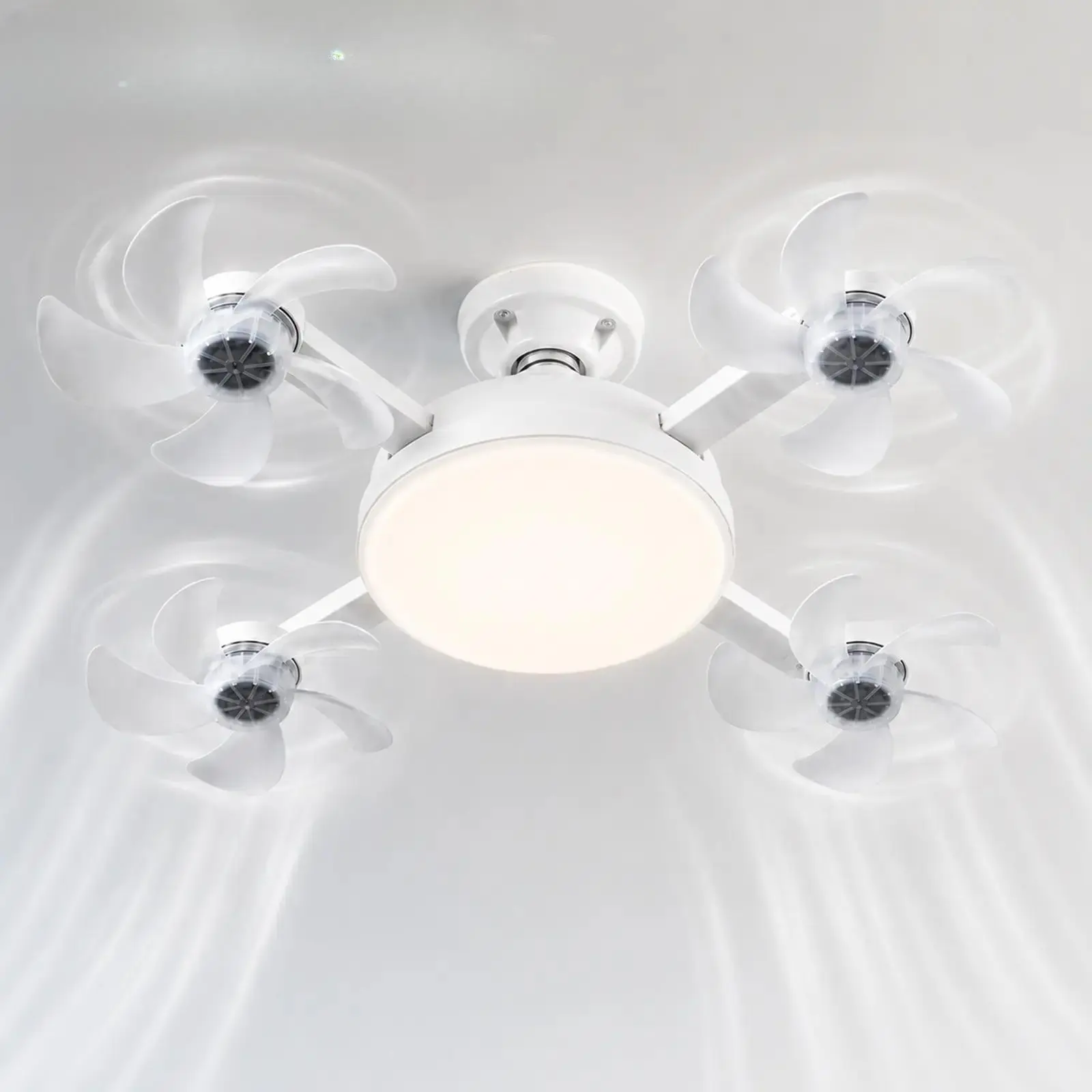 Screw In Ceiling Fan Light with Remote Control 19.7 Inch Foldable LED Socket Fan Light E27 Medium Base Ceiling Fan with 4 Fan Blades Quiet Airflow Bright Lighting Easy Installation for Bedroom Kitchen Garage Office and Dorm