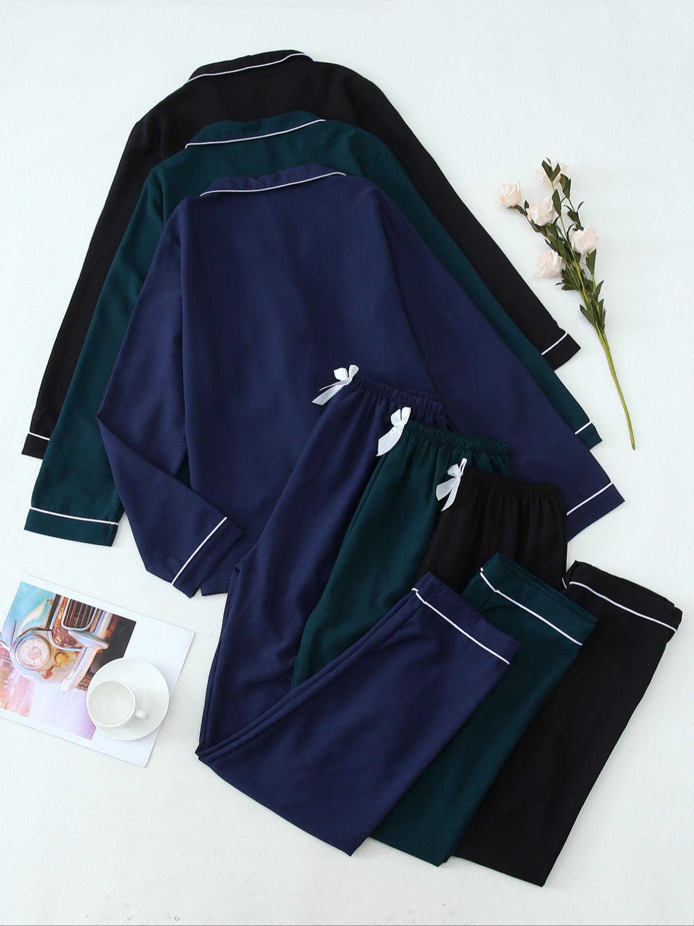 Women's Heart Embroidered Comfy Loungewear Pjs Lounge Co-ord Set, Casual Pajamas Set