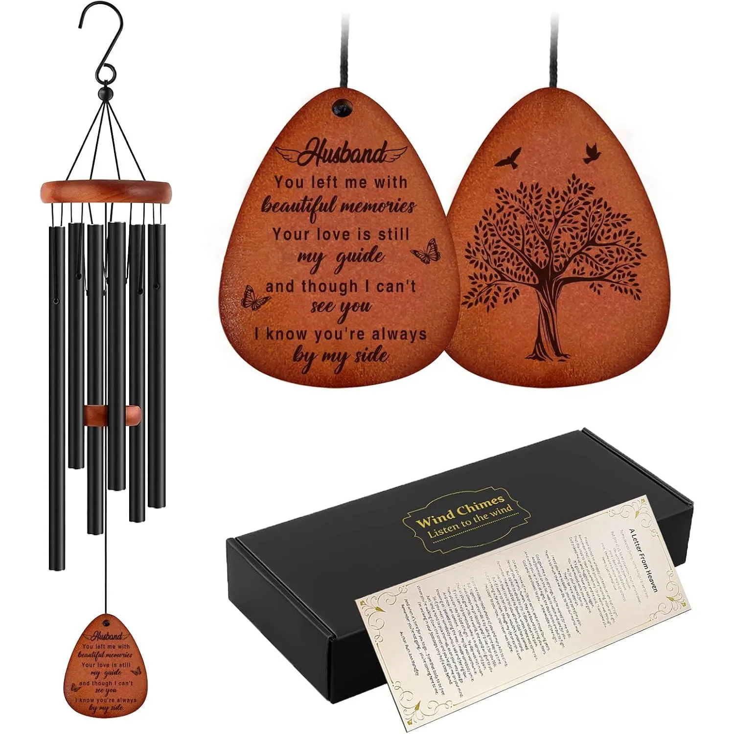 Memorial Gifts for Loss of Husband,Memorial Wind Chimes 25'', Loss of Husband Sympathy Gifts,  Decor Outdoor Garden,  Melodic  with Mute Option