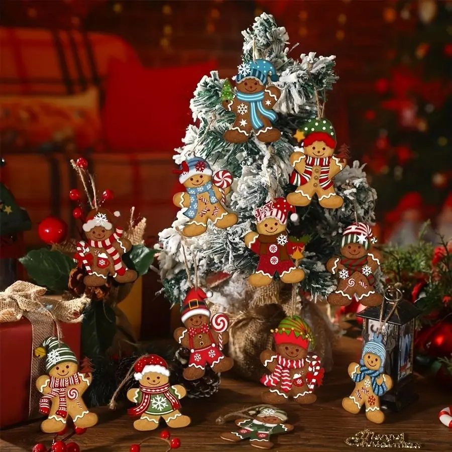 24pcs Gingerbread For Man Christmas Ornaments - Cute Wooden Holiday Tree Decorations, Perfect for Family & Friends Party, Room and Kitchen Festive Hanging Decor