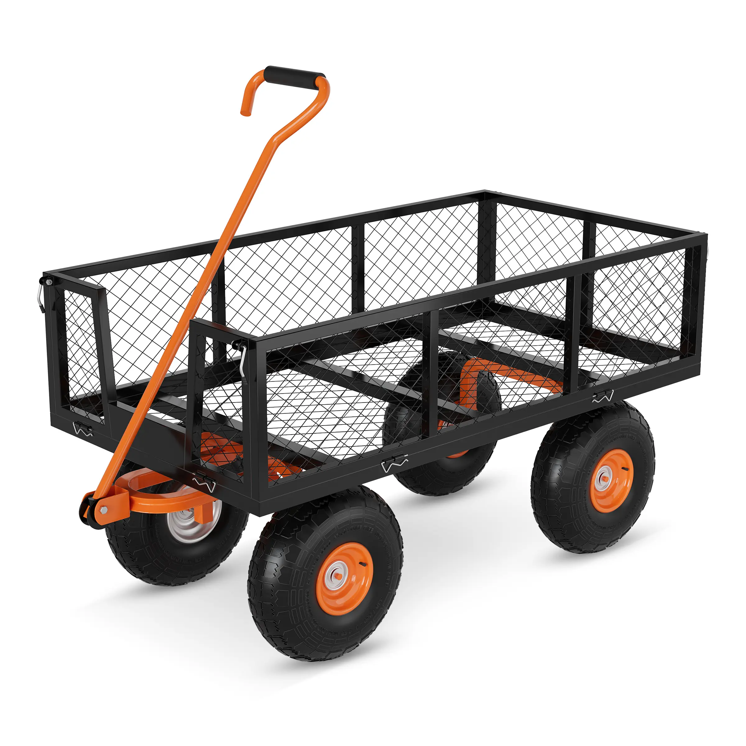 500 LBS Capacity Garden Wagon, Heavy Duty Foldable Utility Cart with 8 Inch Deep Steel Bed, Rust Proof Frame, 10 Inch Silent Roll Tires, 3-in-1 Flatbed Dump and Sides Mode for Yard Garden and Landscaping