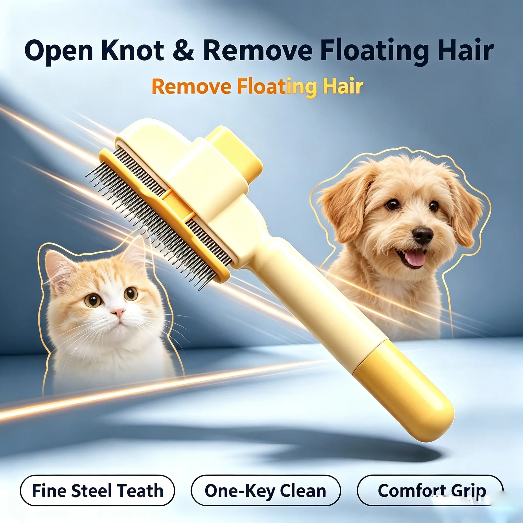 2-Pack Pet De-Shedding Comb, Self-Cleaning Pin Brush, Universal for Cats and Dogs, Knot-Opening Massage Comb, Easy-To-Use Pet Grooming Tool
