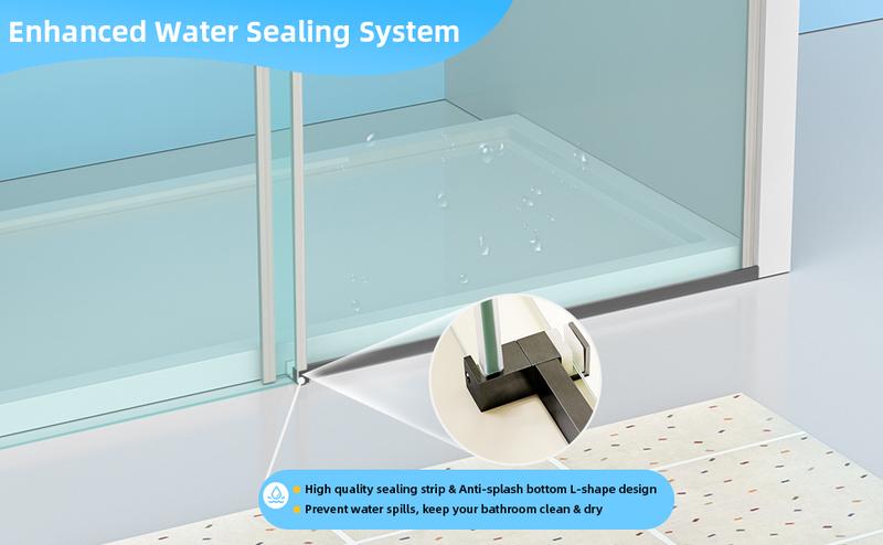 GARVEE 56"-60"W x 75"H Frameless Shower Door, Sliding Shower Door with 5/16"(8mm) Clear Tempered Glass, Noiseless Shatterproof Shower Door with Square Rail, Stainless Steel Hardware, Matte Black