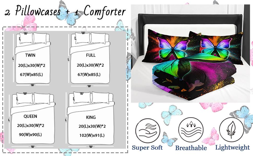 Colorful Bedding Comforter Sets with 2 Pillowcases,Lightweight All Season Black Full Size Comforter Sets,Colorful Ink Galaxy Bed Set Home for Girls.