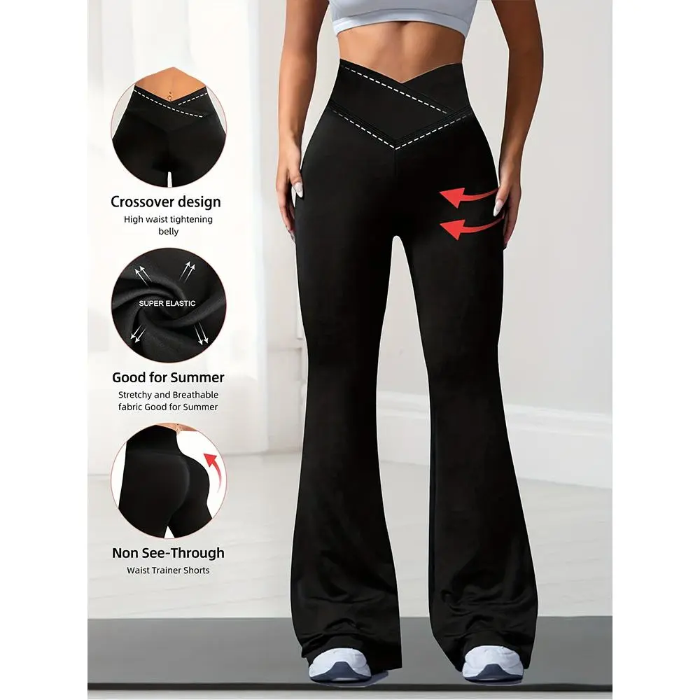 Women's High-Waisted Stretch Flare Pants, Ultra-Soft Cross Design, Butt-Lifting Yoga & Commuter Wear, Casual Daily Use, Crossover Yoga Pants, Flared Yoga Bottoms, High Waist Activewear