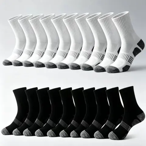 20 Pairs Men's Cushioned Sports Crew Socks, Breathable with Arch Support, Reinforced Toe and Heel, Quick-Dry Sweat-Wicking, Ideal for Running, Hiking, Fitness & Outdoor Activities, Active Socks