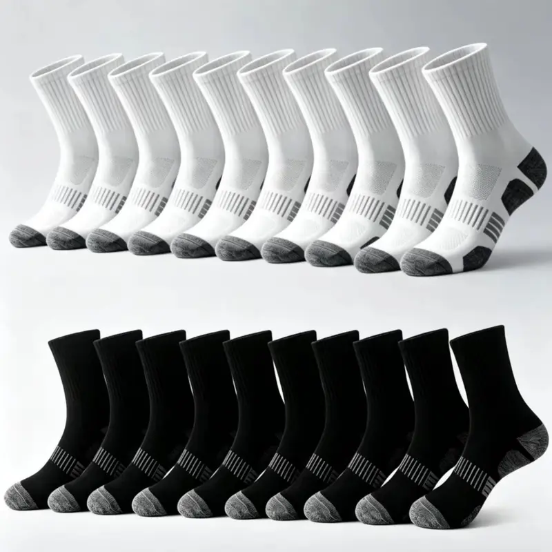 【Black Friday】20 Pairs Men's Cushioned Sports Crew Socks, Breathable Quick-Dry Sweat-Wicking Fabric, Reinforced Toe and Heel, Ideal for Running, Hiking, Fitness & Outdoor Activities, Athletic Supportive Socks