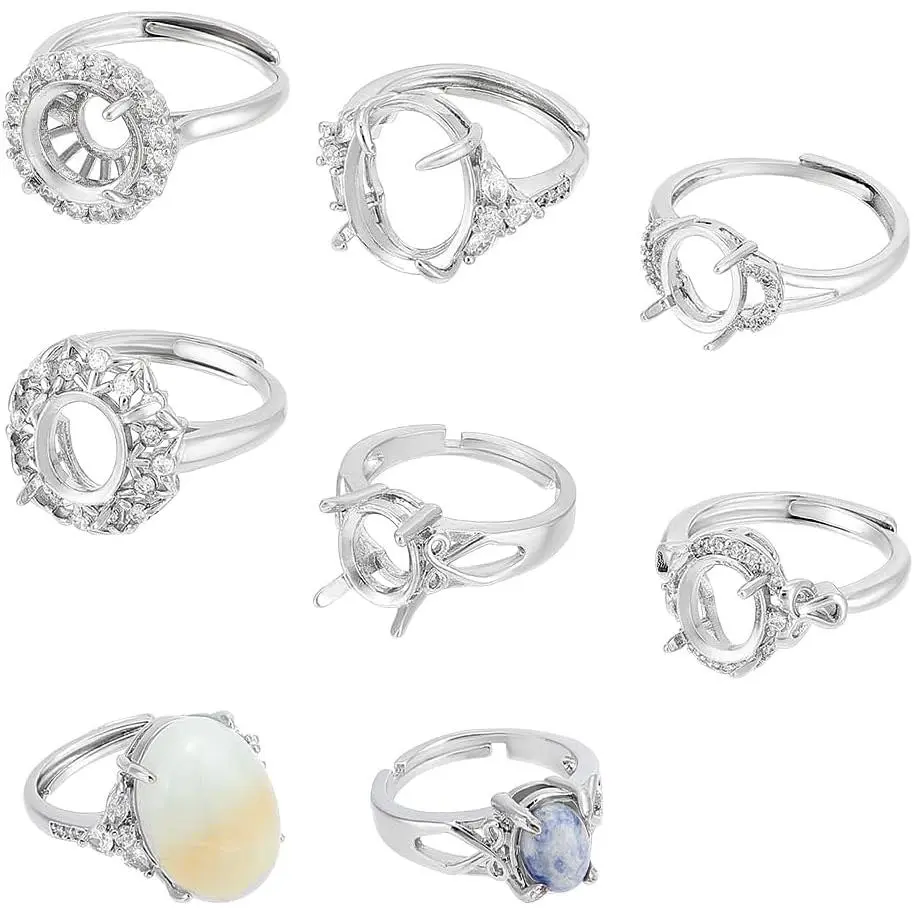 6 count 6 Styles Prong Ring Blanks Adjustable Claw Prong Ring Blank Cubic Zirconia Ring Components Rhinestone Claw Prong Ring Settings  Ring Bases for DIY Ring  Making