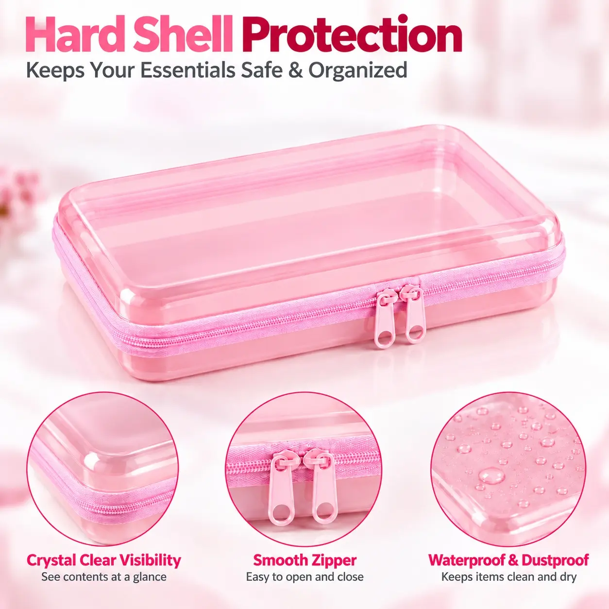Pink Transparent Zipper Pouches, 3 Sizes Available, Reusable Zipper Bags with Zipper Closure, Ideal for Cosmetics, Stationery, Small Items & Tools, Multi-purpose Storage for Travel & Office, Clear Storage Bags