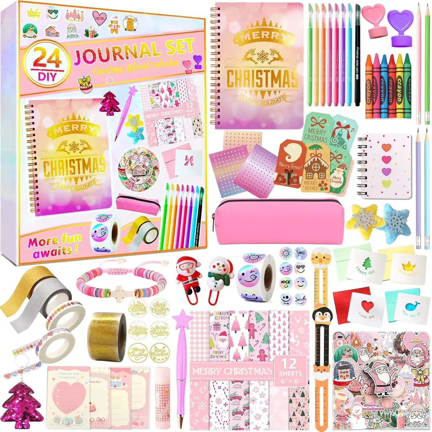 Advent Calendar 2026 for Girls - 24 Day Christmas DIY Journal Kit for Tween & Teen Girls, Stationery Set, Scrapbook & Diary Supplies Set, Journaling Art Crafts Kit, Christmas Gift for 6 7 8 9 10 11 12 13 14 Year Old Girl| Stationery Set, Scrapbook Journal