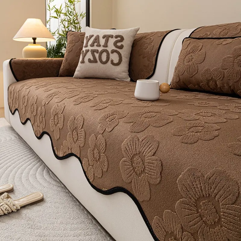 Plum Blossom Pattern Sofa Cover, Anti-Slip Cat Scratch Resistant, Polyester Fiber, Ideal for Living Room Bedroom Office