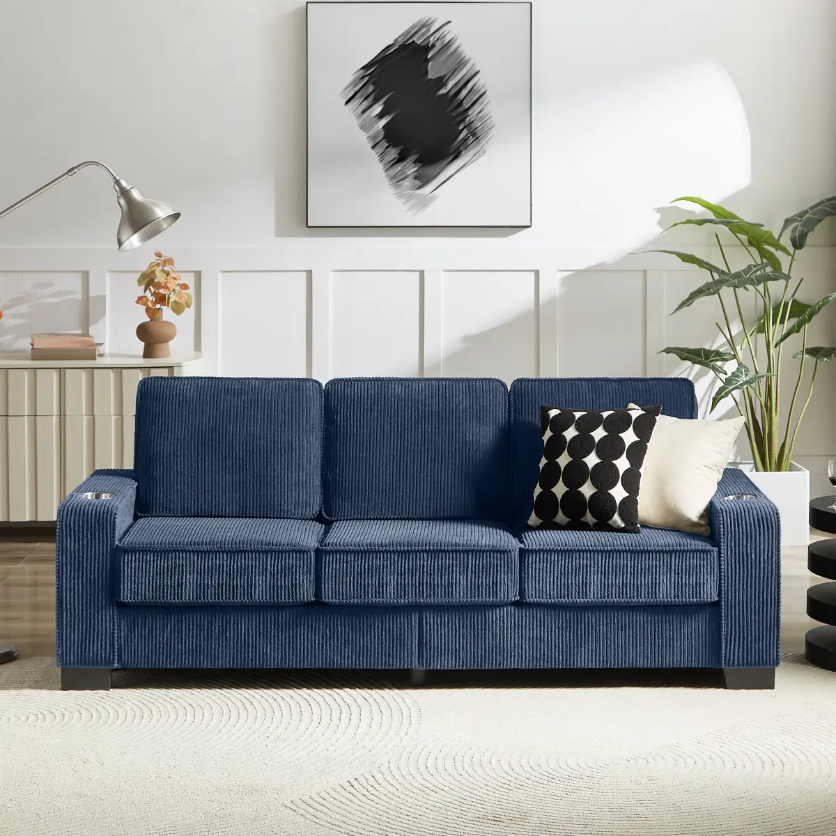 Aobtkel 83.86" Corduroy Fabric 3-Seater Modern Compressed Sofa Couch, Indoor Furniture for Living Room, Bedroom