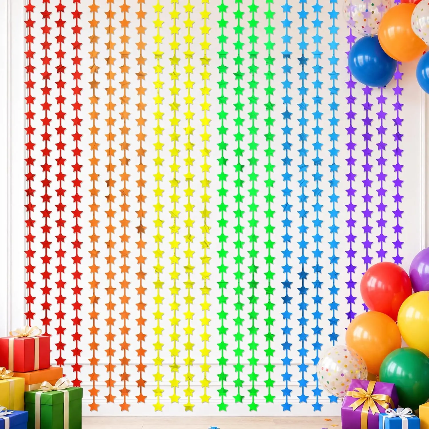 Rainbow  Foil Fringe Curtains, Rainbow Stars Backdrop, 2 Pack | Rainbow Party Decorations, Streamers Photo Booth Props for Birthday  Graduation Cartoon Party Pride Decorations