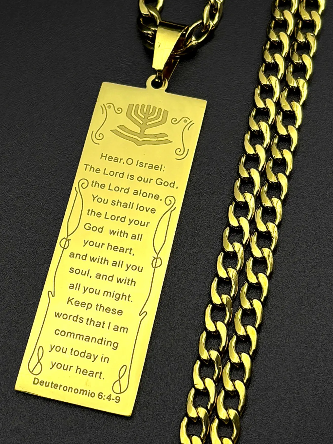 Judaica Israel Lamp Hanukkah Menorah Prayer Necklace for Women Men Stainless Steel Silver Color Chanukah Bible Chain