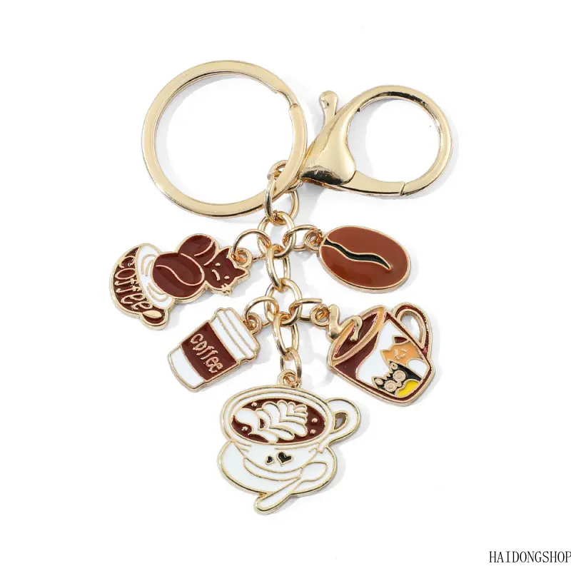 afe Core Viral Minimal Round Metal Coffee Themed Keychain For Coffee Lovers, Casual Multi-use Bag Charm, Neutral Chic Accessory For Car Keys Backpack Daily Commuter Styling