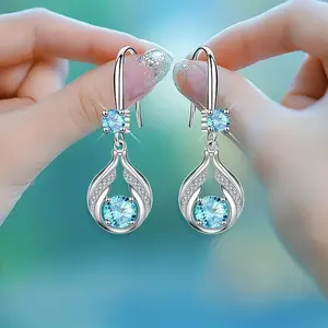 Hollow Droplet-Shape Sparkling Inlaid Dangle Earrings - Bohemian Elegant Costume Jewelry for Teenagers, Ideal for Banquets