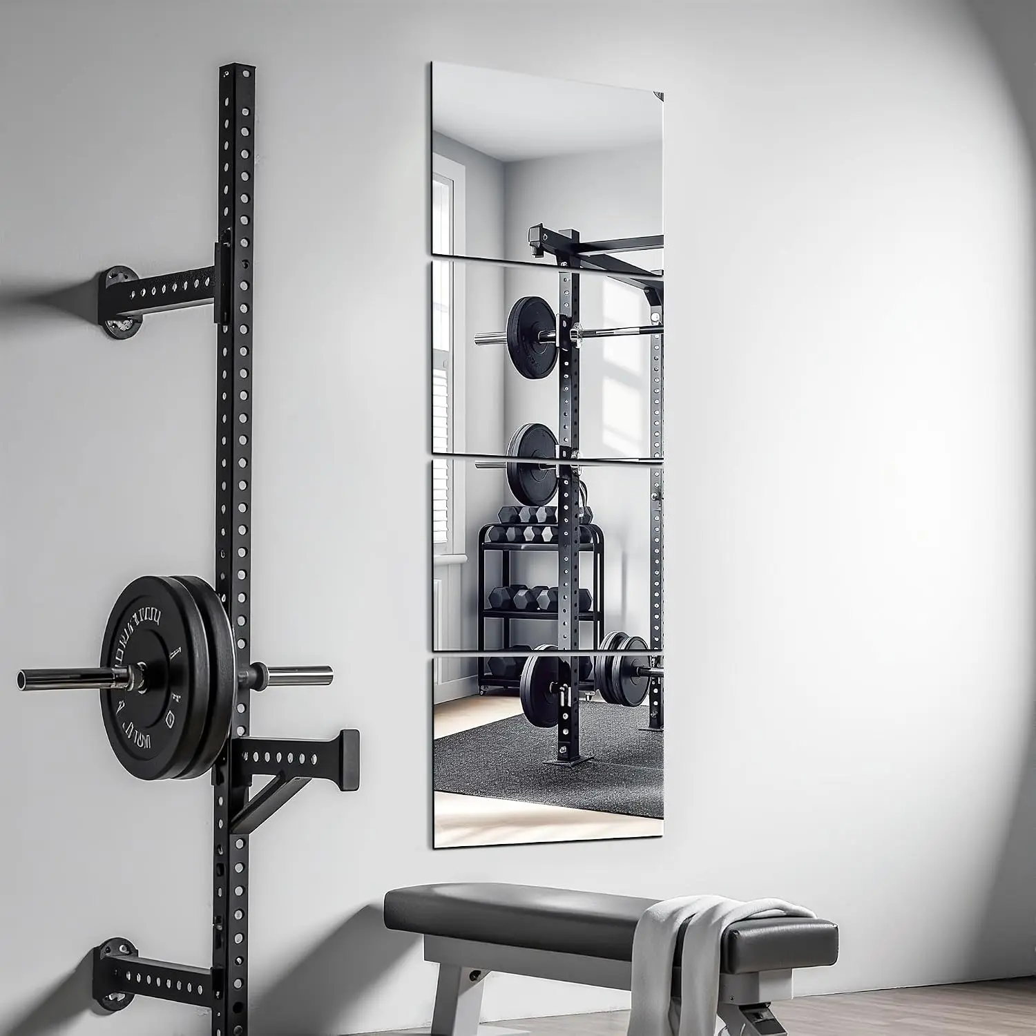 Glass Full Length Wall Mirror Tiles, 14'' x 12'' 4 count | Frameless,  Tiles for Bedroom, Mounted  Gym, Door