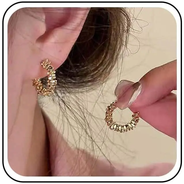 Boho Circle Hoop Earrings  C Shape Earrings Chunky Circle Hoop Open Earrings Twisted Circle Huggie Earrings Metal Circle Stud Earrings  for Women