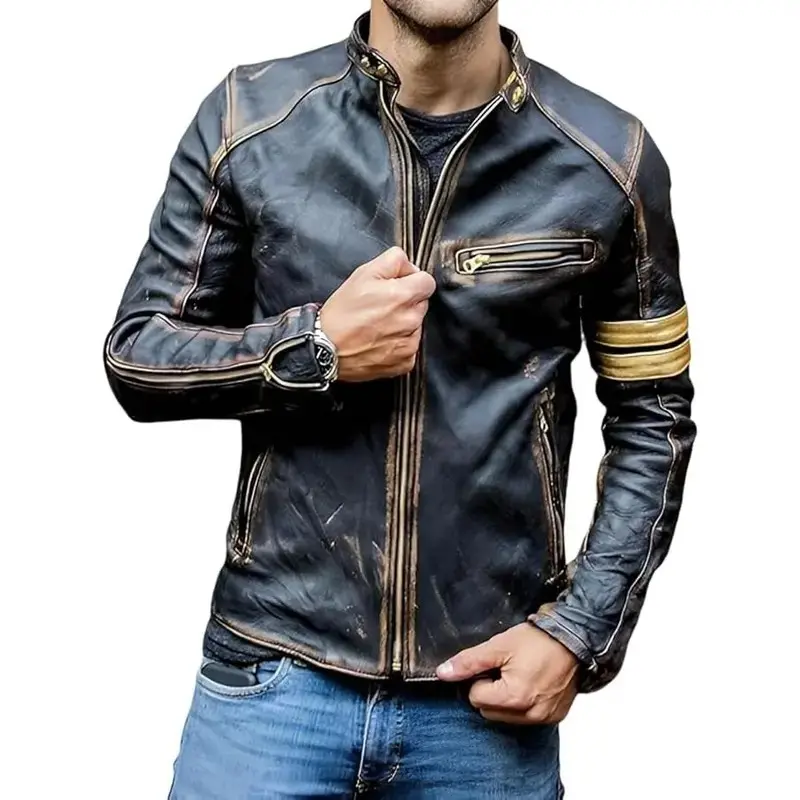 Black Leather Jacket Men - Genuine Lambskin Leather Biker Style Vintage Motorcycle Jacket