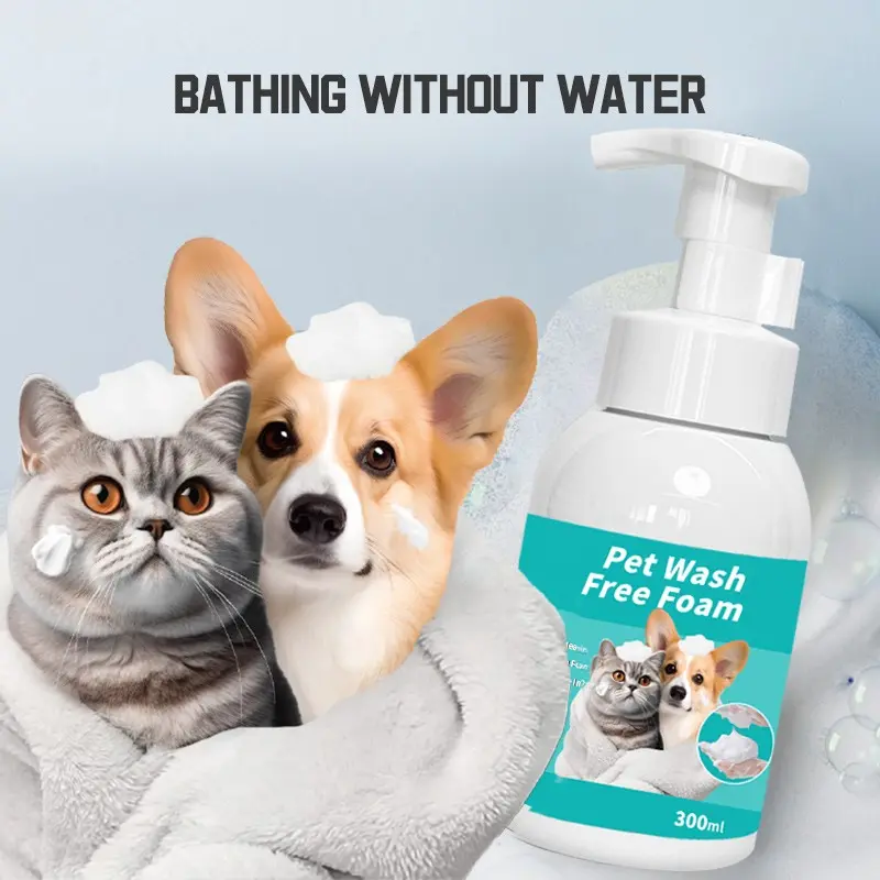 Pet Dry Clean Foam Cleaner, Universal Pet Care for Dogs and Cats, Stain Removal and Scented, No-Rinse Bath Gel, 300ML, Easy-To-Use Pet Grooming