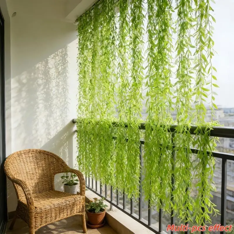 Self-cleaning 60 branches of artificial green willow, evergreen trailing ivy vines, seasonal atmosphere scene decoration, wedding arches, hotels, indoor ceiling hanging artificial green plant soft furnishings, Artificial Plants
