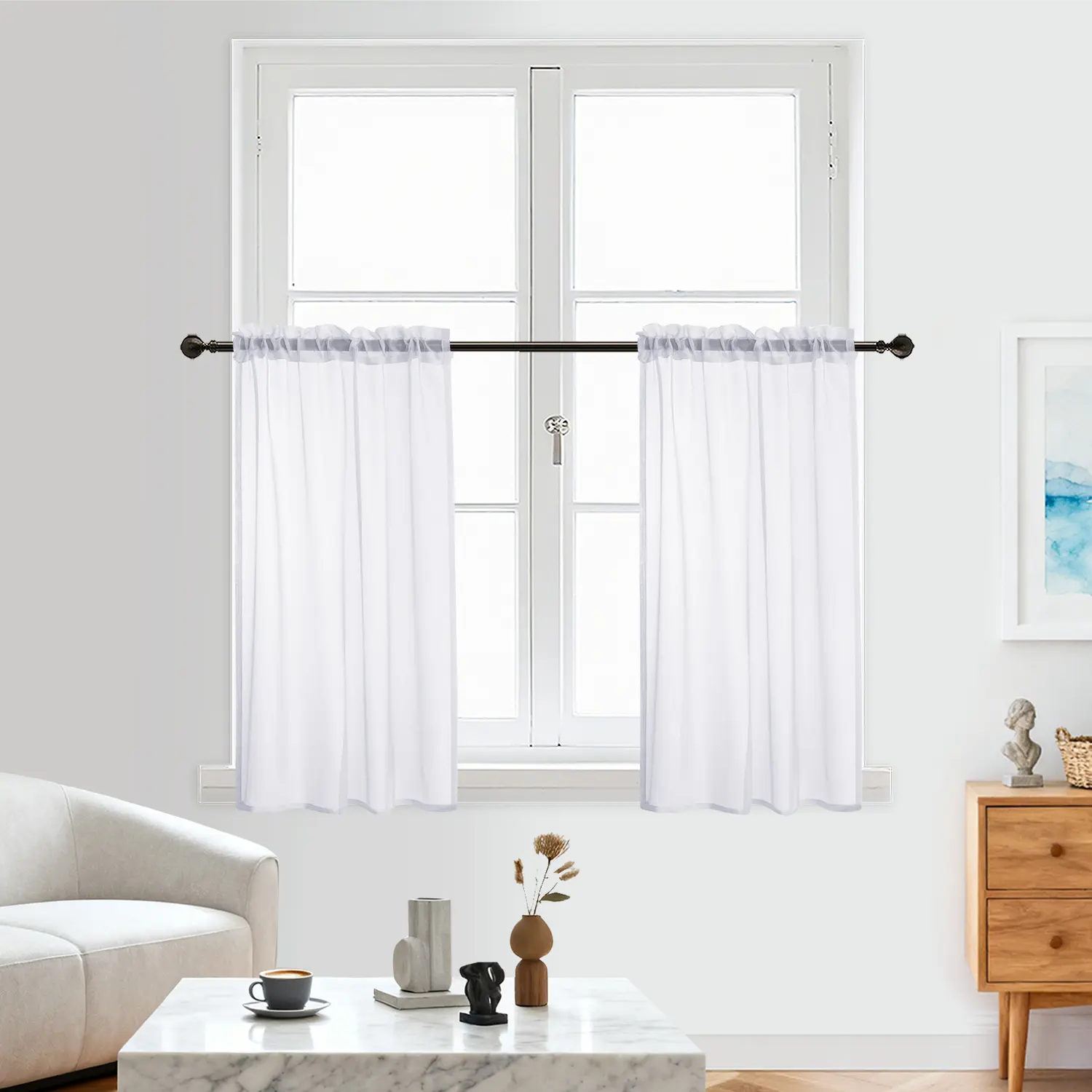 Soft Sheer Tier Curtains 2-Pack Rod Pocket Design Small Window Decor for Cafe Kitchen Bathroom